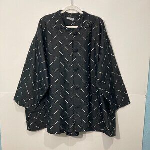Vintage LOUIS SIMON for La "Libellule" Black White Silk Tunic Jacket Button Up